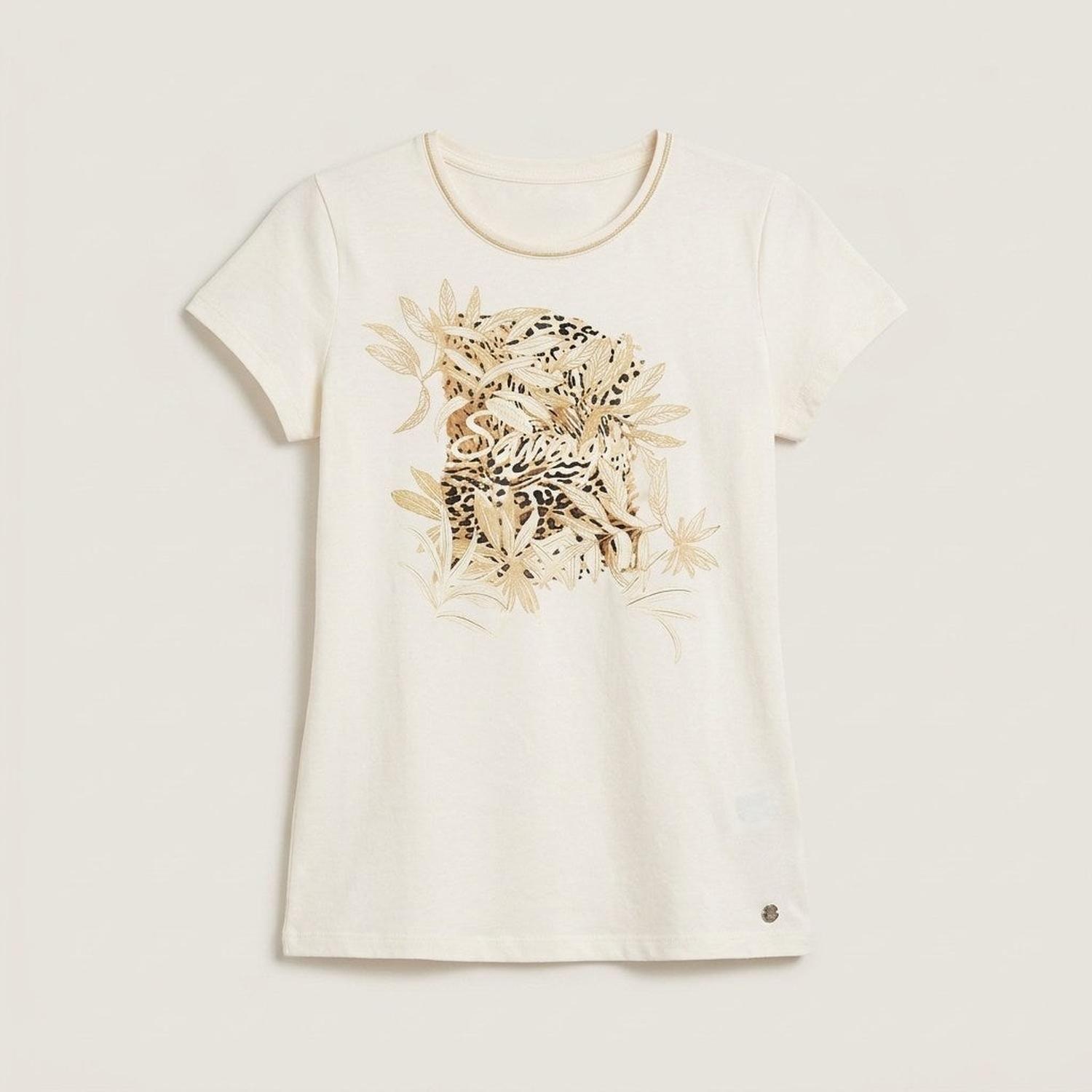 Polera Manga Corta con Estampado Localizado Crudo-5