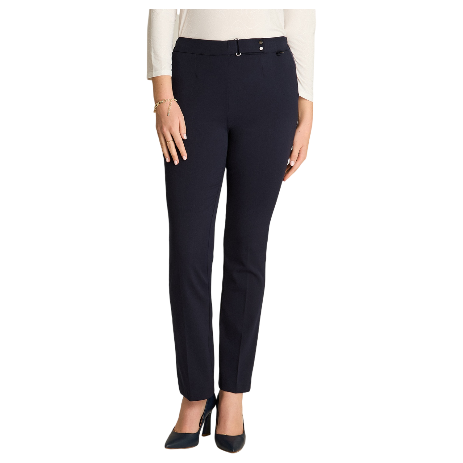 Pantalón Azul Básico Recto con Pretina Elasticada-0