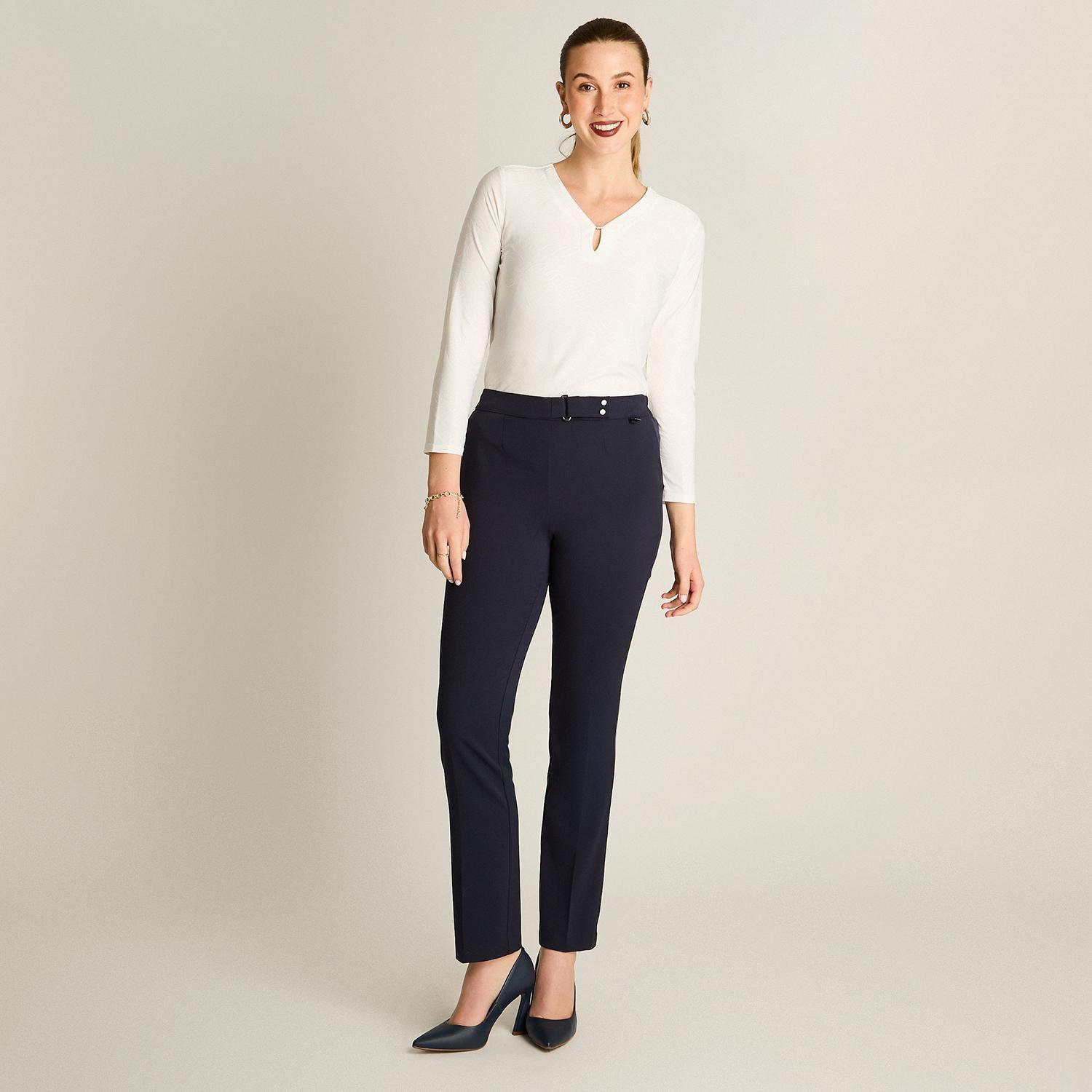 Pantalón Azul Básico Recto con Pretina Elasticada-3