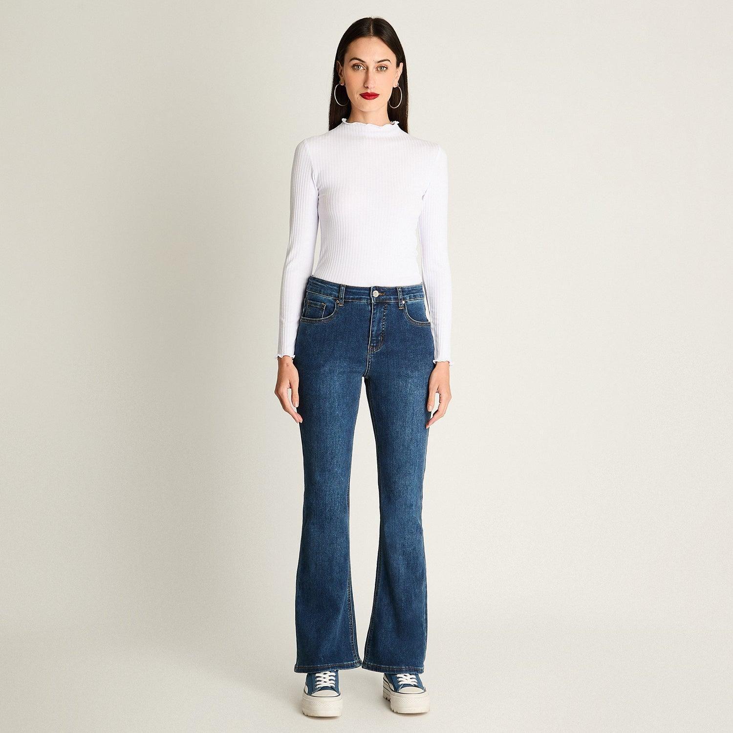 Jeans Flare 5 Bolsillos Azul-2