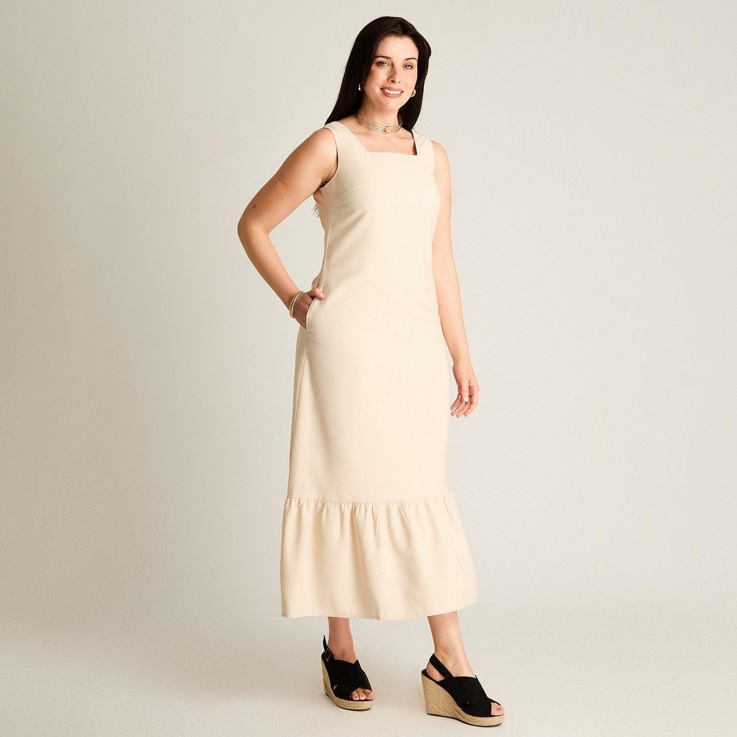 Vestido Maxi Arena No Elasticado Sin Forro Calce Holgado-3