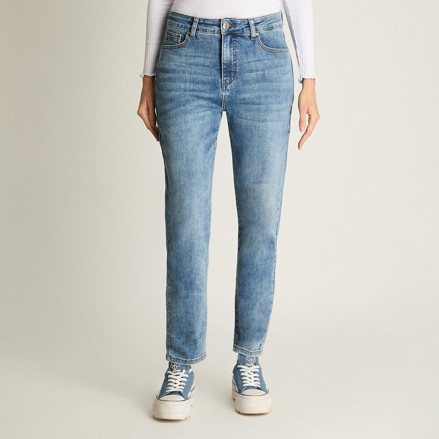 Jeans Mom Slim 5 Bolsillos Celeste-0