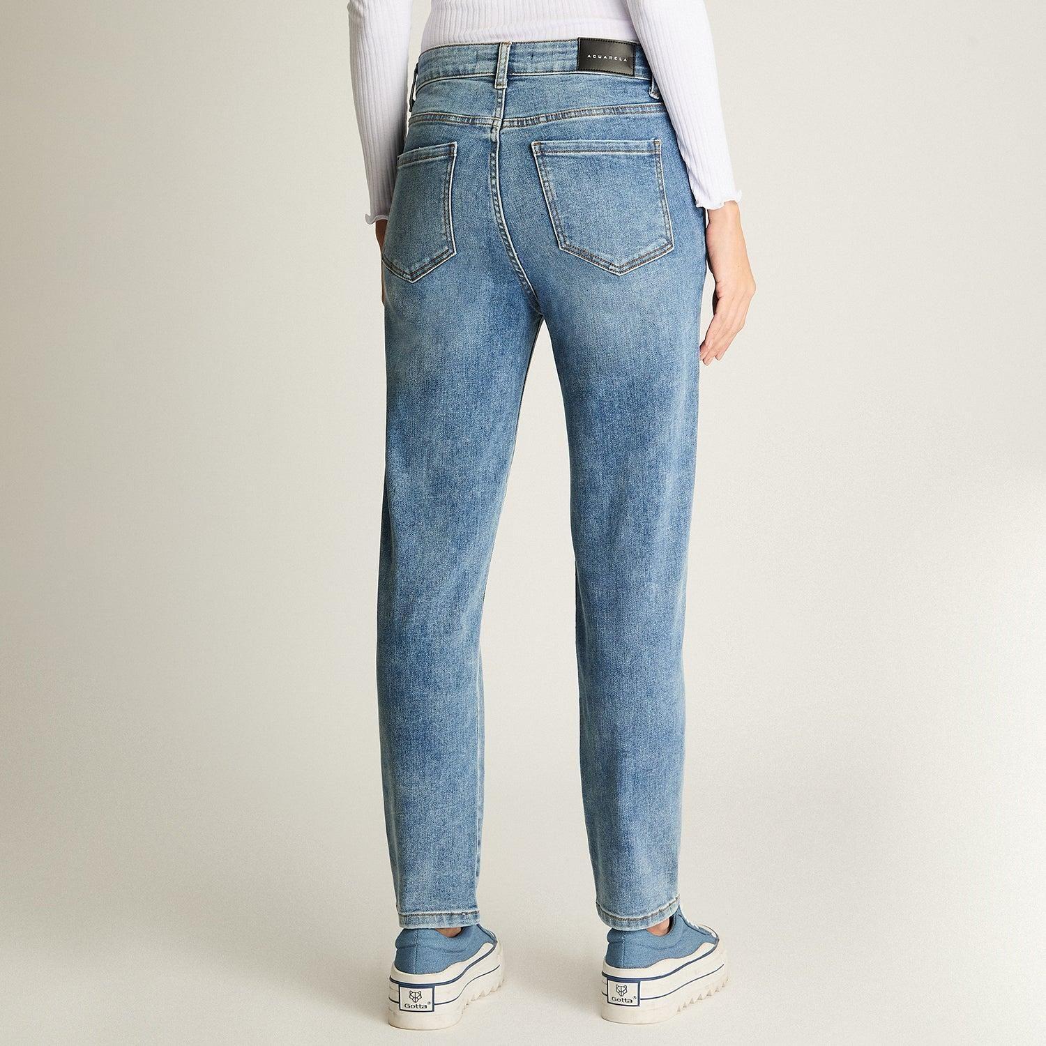 Jeans Mom Slim 5 Bolsillos Celeste-1
