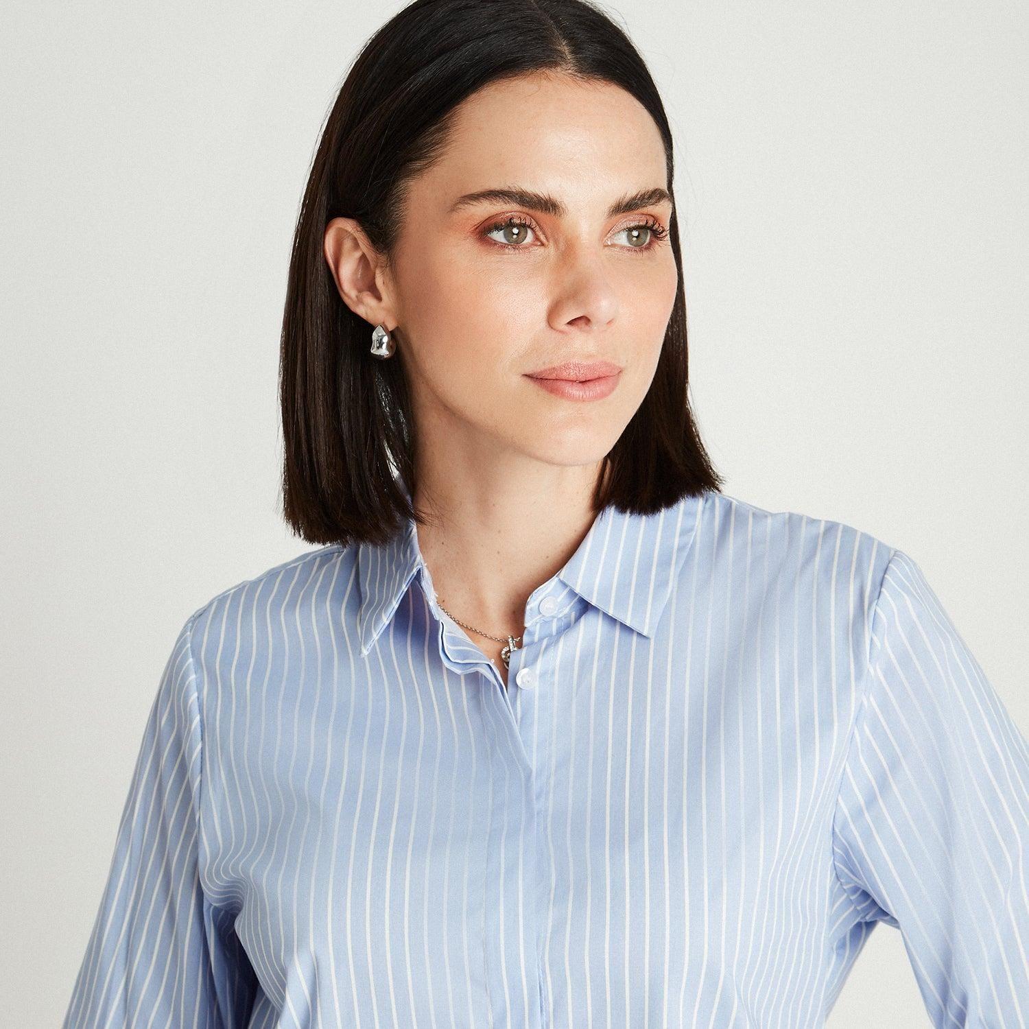 Blusa Camisera Rayada Celeste-2