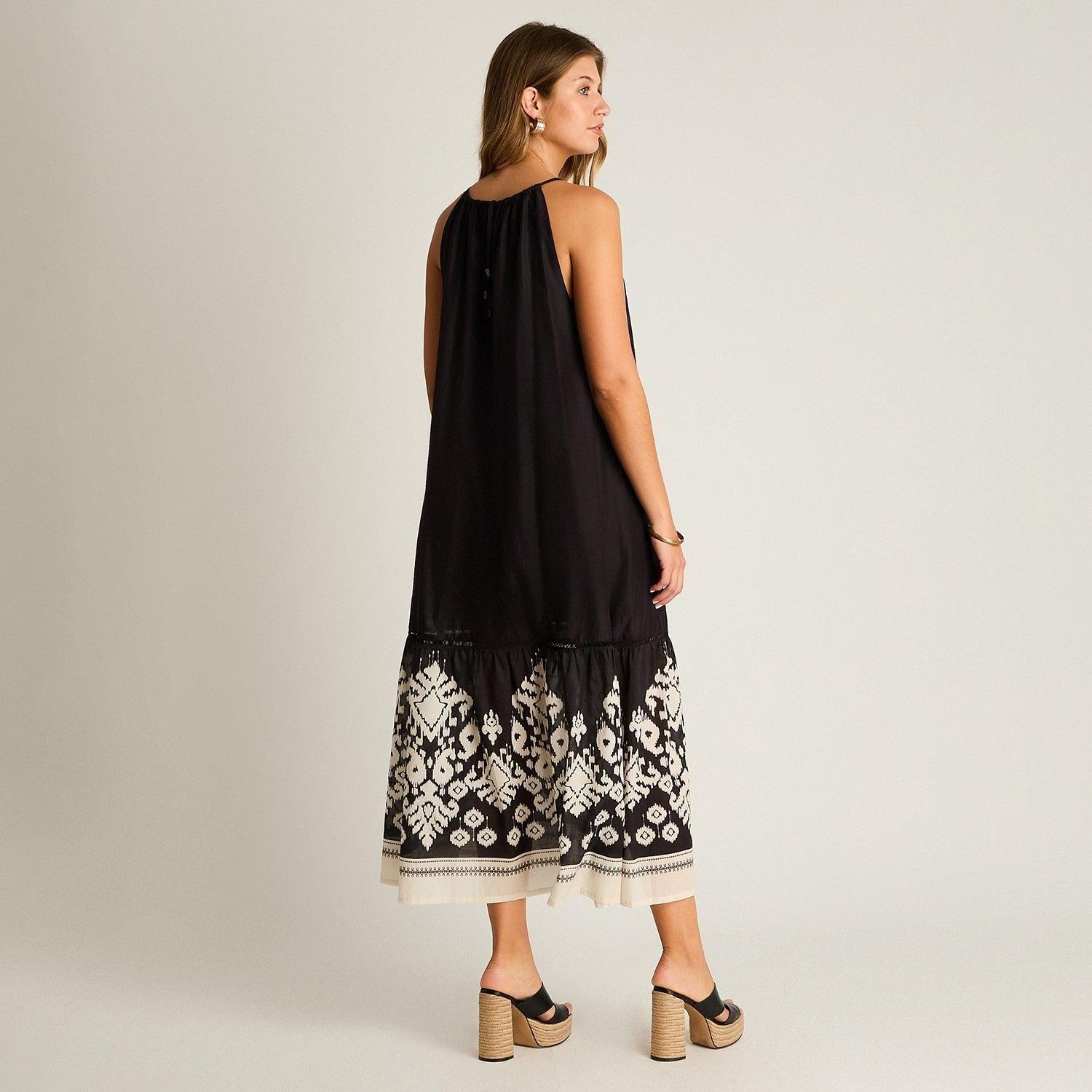 Vestido Maxi Negro No Elasticado Sin Forro Calce Holgado-1