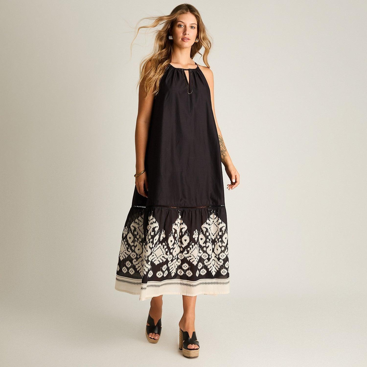 Vestido Maxi Negro No Elasticado Sin Forro Calce Holgado-3