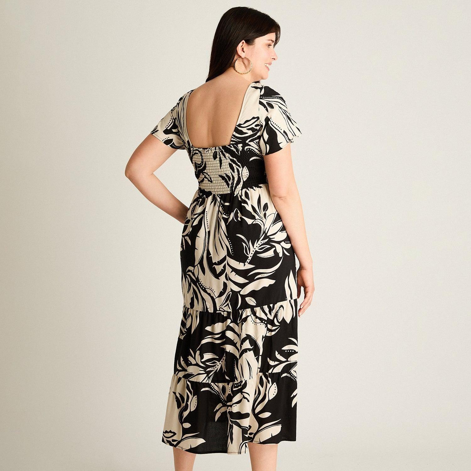 Vestido Maxi Negro Baja elasticidad Sin Forro Calce Normal-1