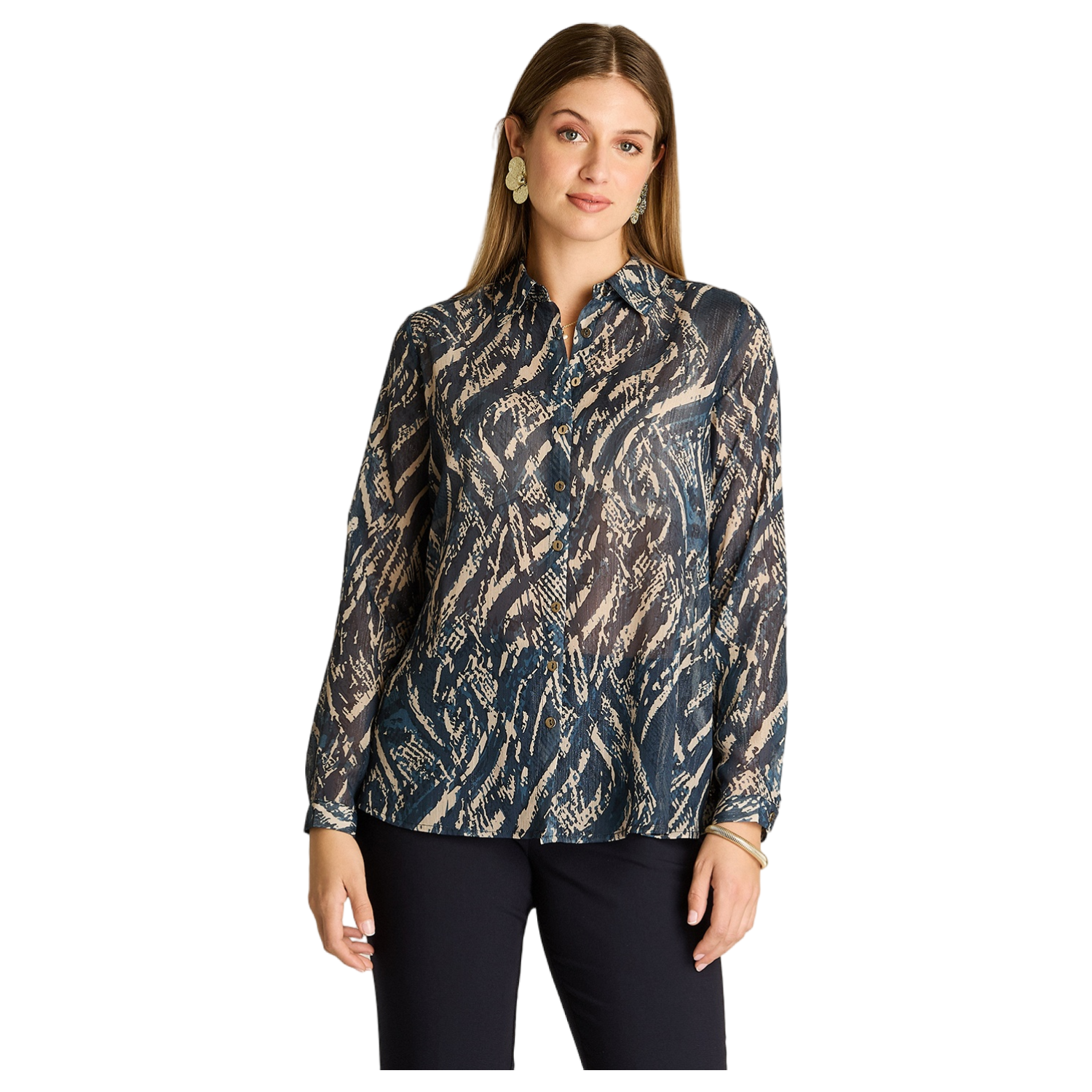 Blusa Camisera Azul Estampada con Lurex-0