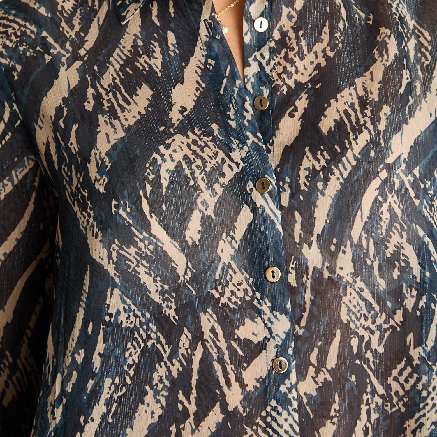 Blusa Camisera Azul Estampada con Lurex-2