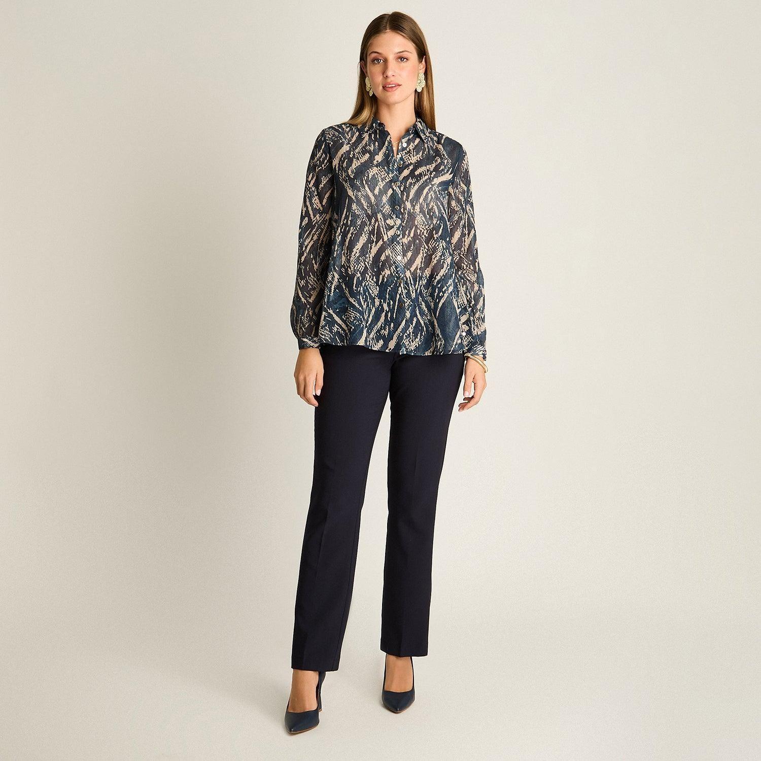 Blusa Camisera Azul Estampada con Lurex-3