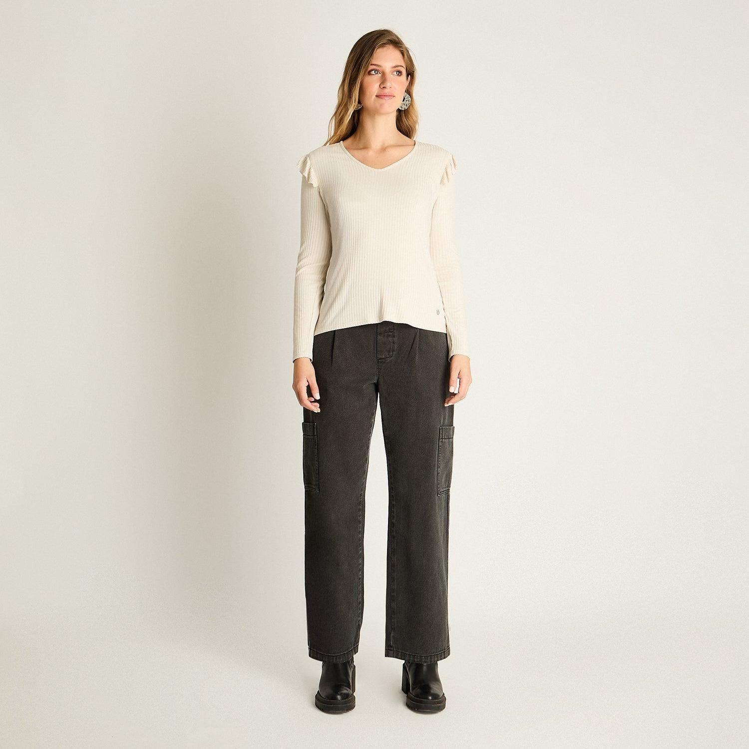 Polera Beige con Volantes-3