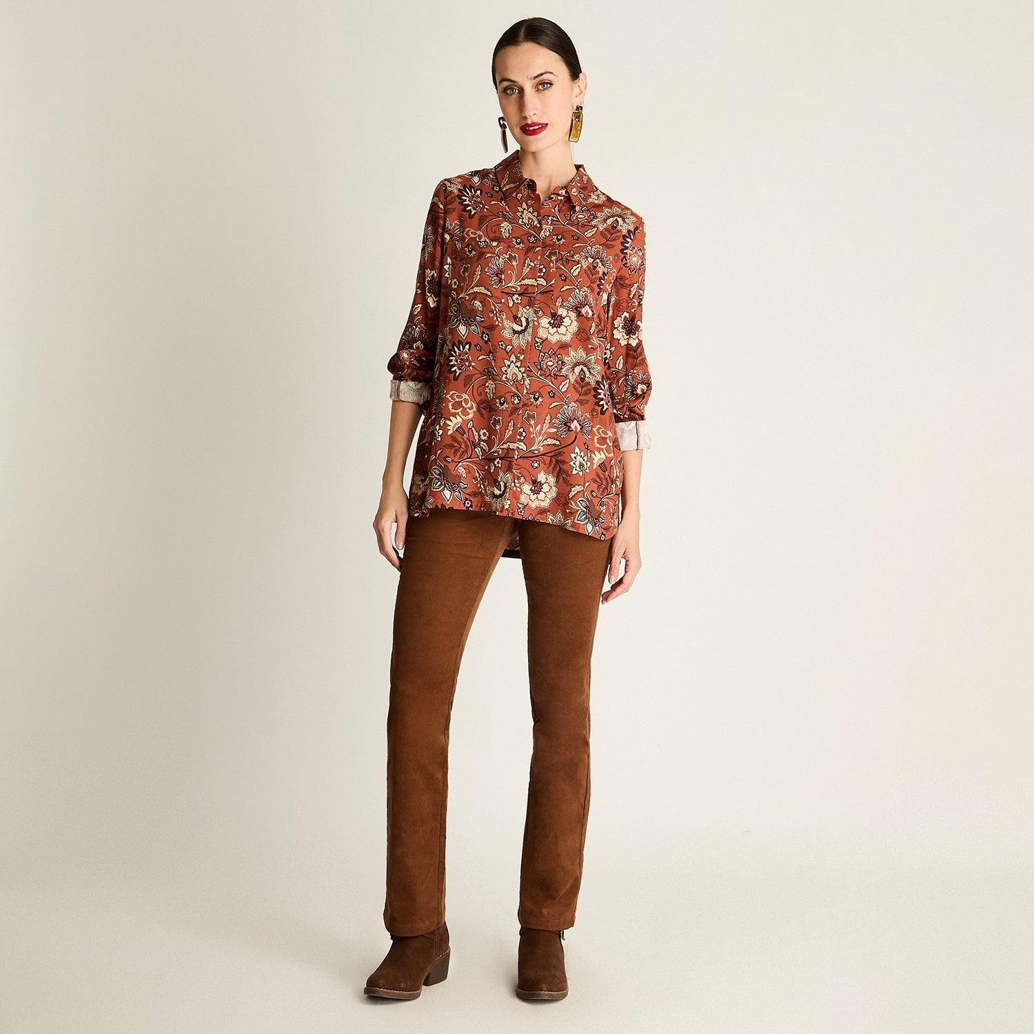Blusa Manga Larga Estampada Viscosa Twill Terracota-2