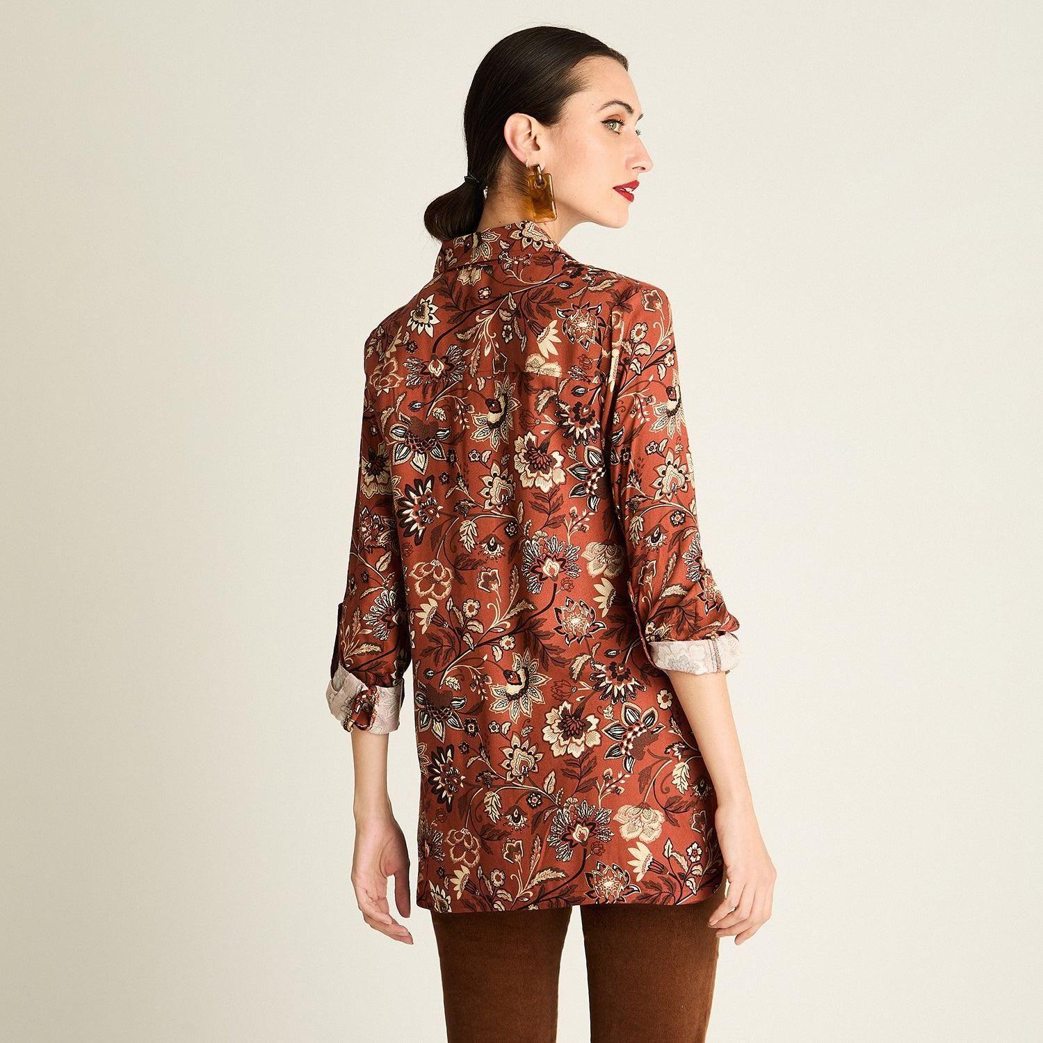 Blusa Manga Larga Estampada Viscosa Twill Terracota-4