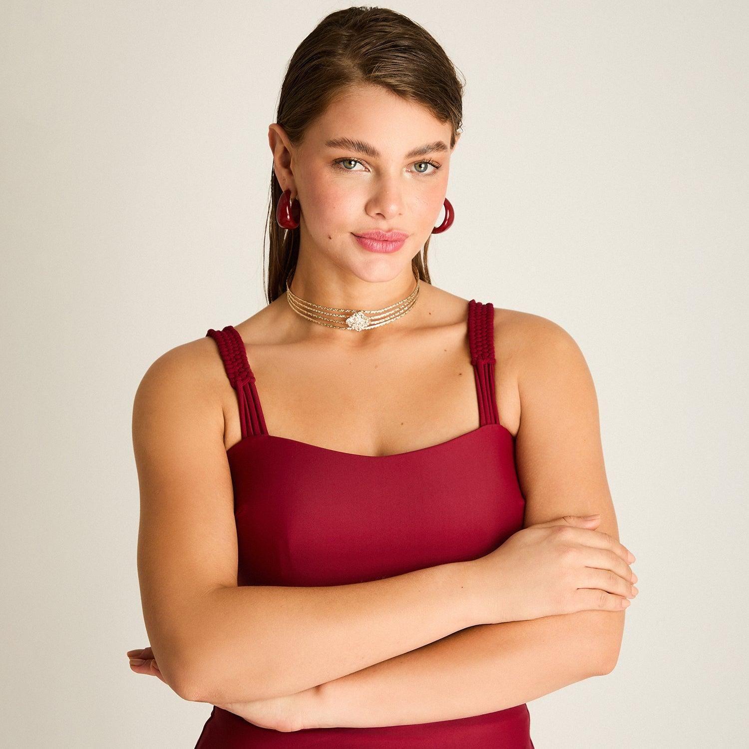 Top de Traje de Baño Burdeo Mujer-2