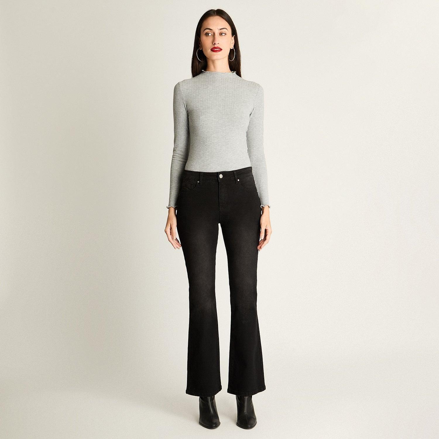 Jeans Flare 5 Bolsillos Negro-2