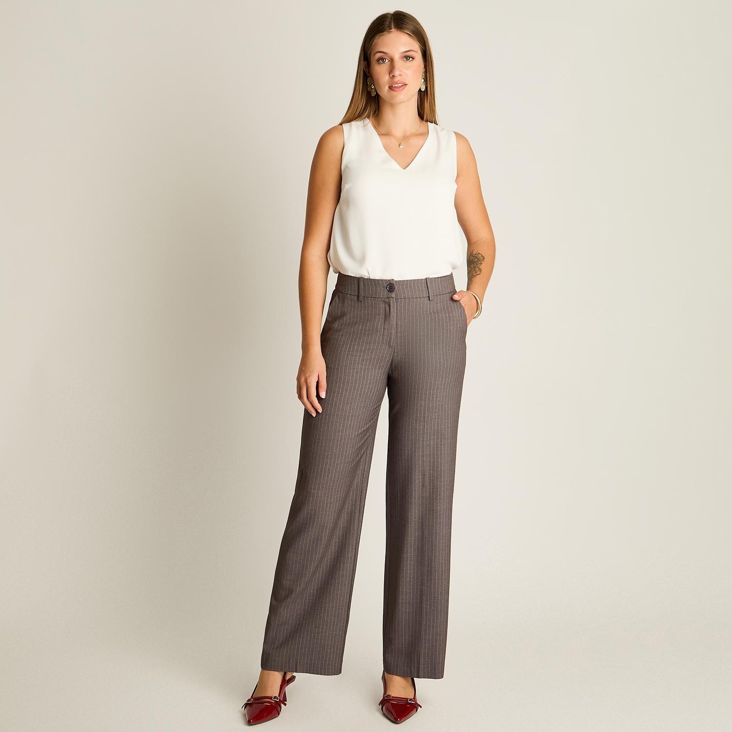 Pantalón Palazzo Gris Formal de Un Botón-3