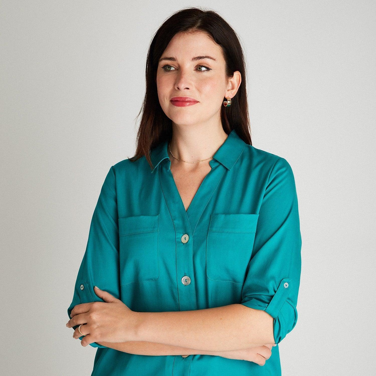 Blusa Turquesa Cuello Camisero-2