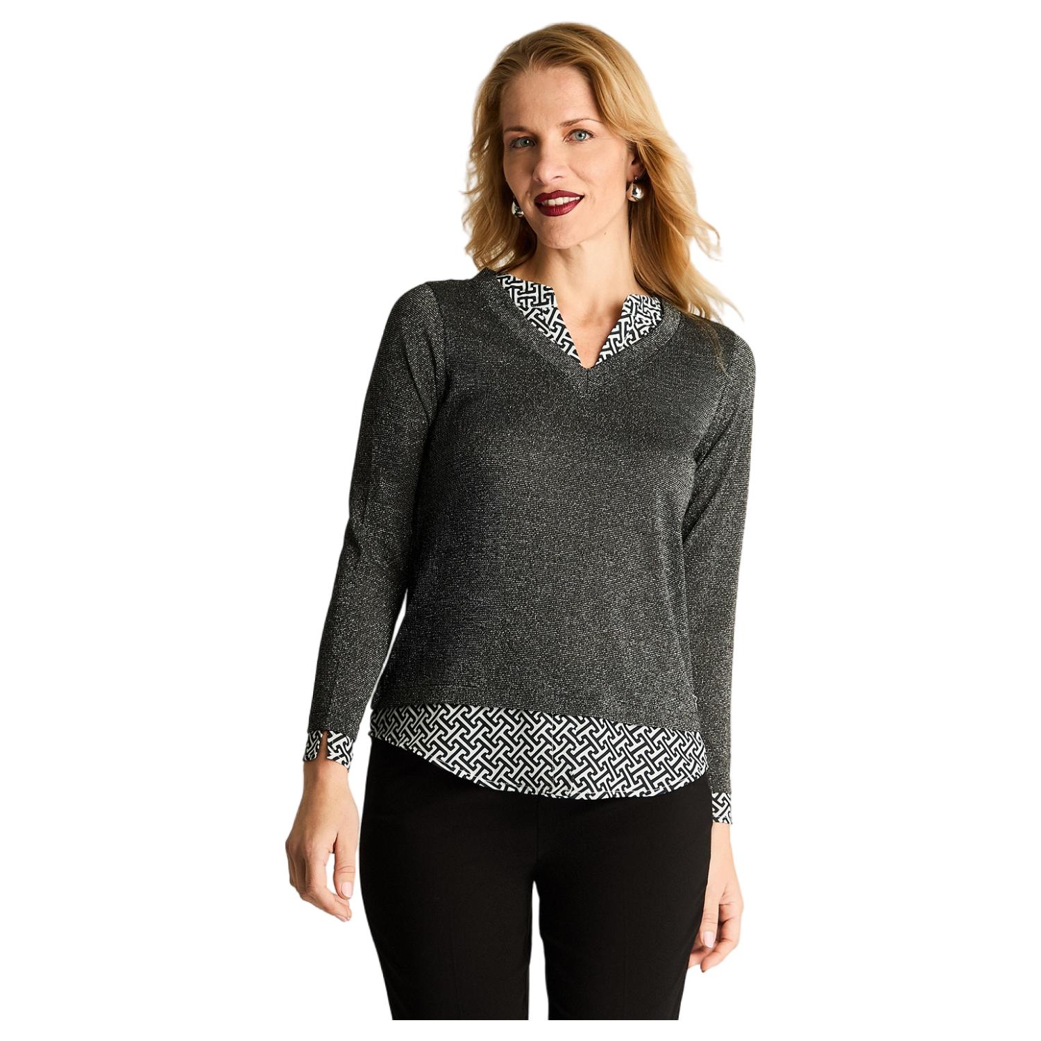 Polera Manga Larga Lanilla Twin Set Con Lurex Negro-0