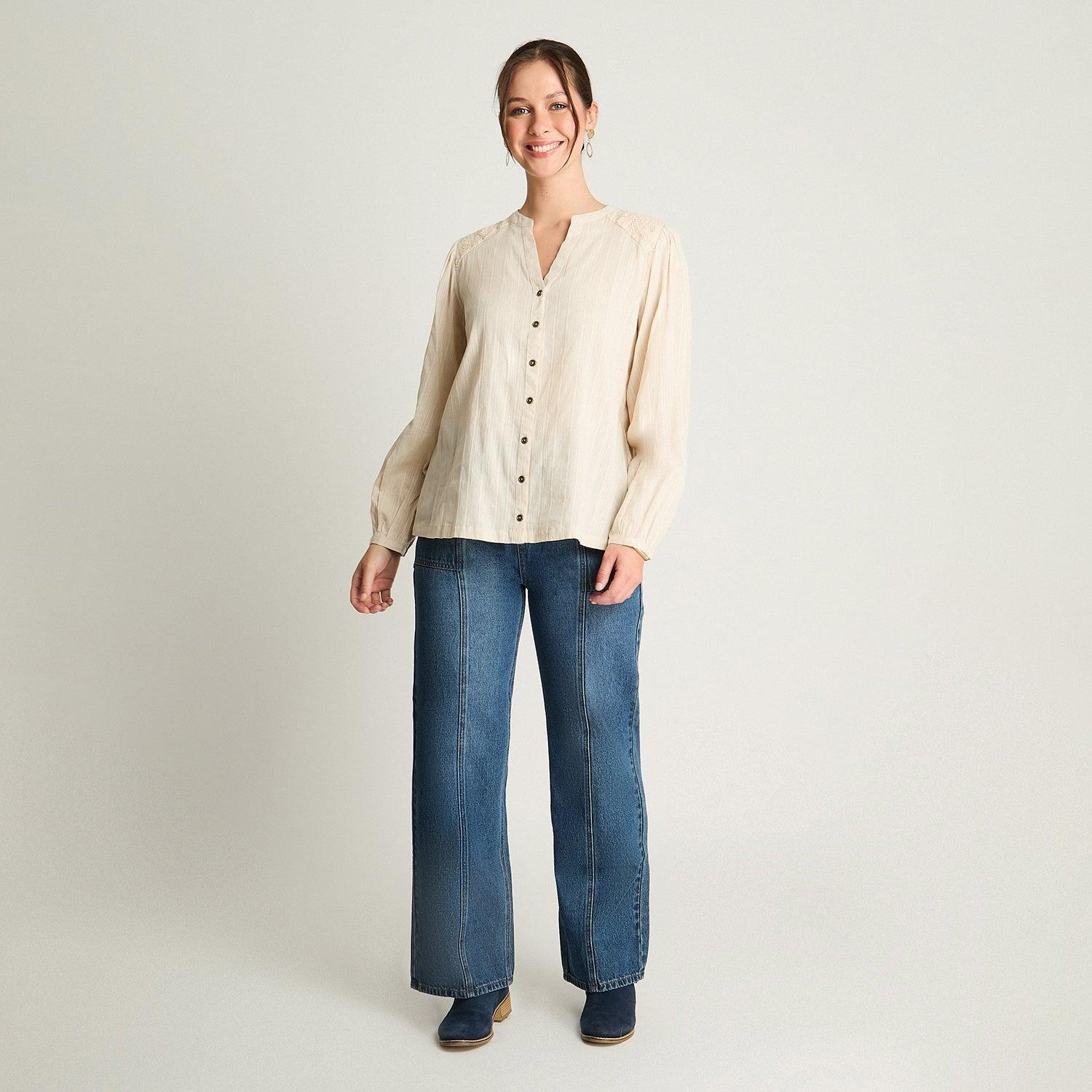 Blusa Manga Larga Aplicaciones Macrame Beige-3