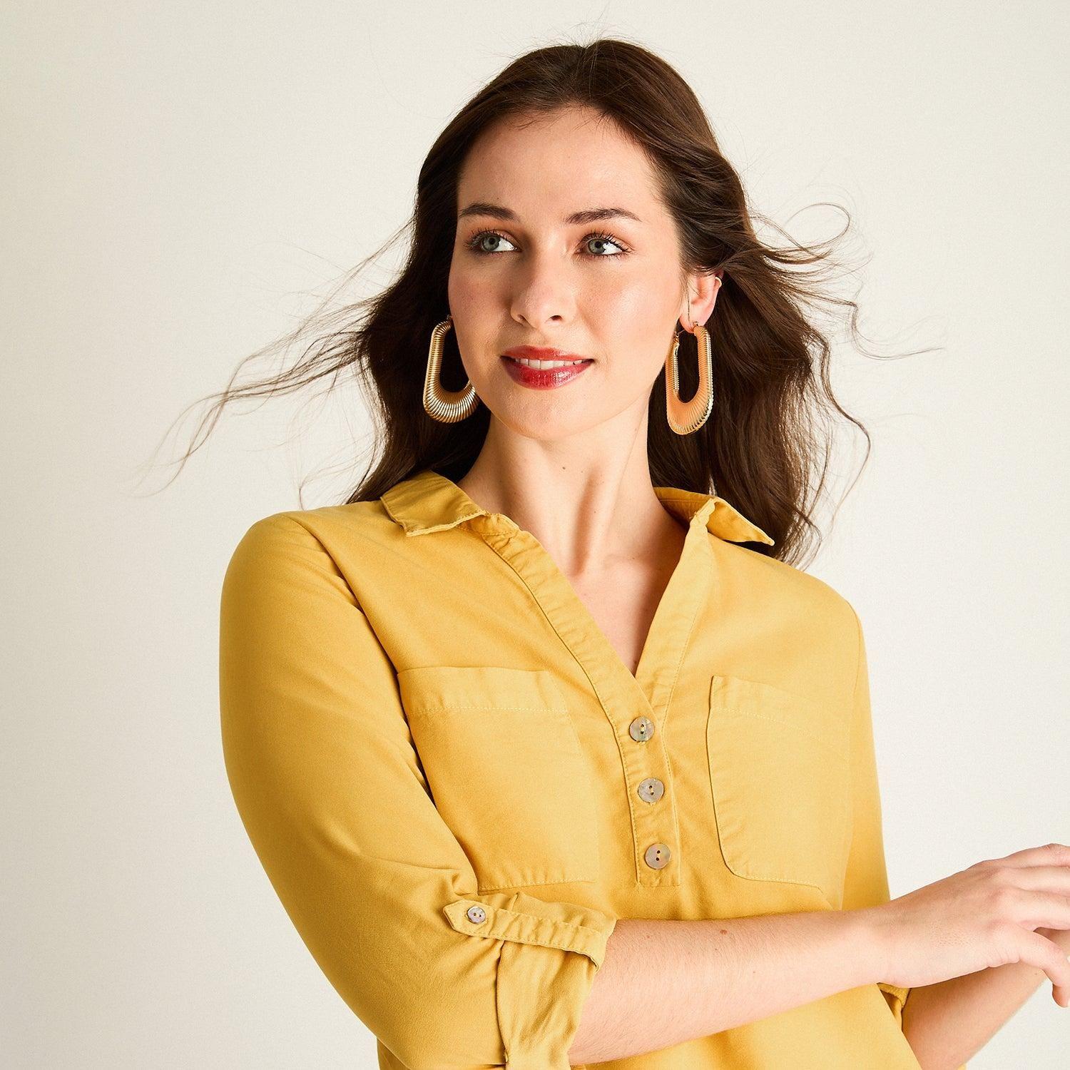 Blusa Mostaza en Lyocell con Bolsillos-2