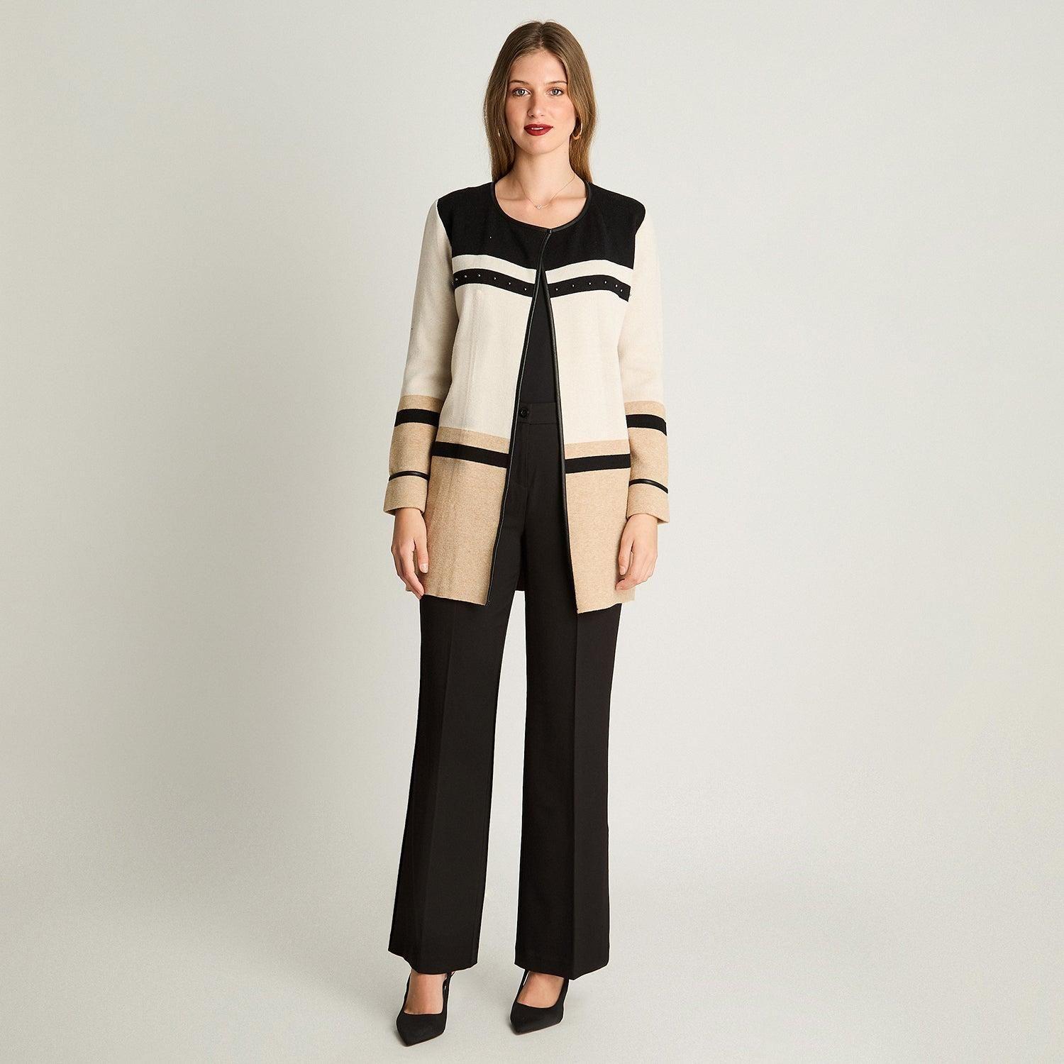 Tapado Manga Larga Color Block Con Tachas Beige-3