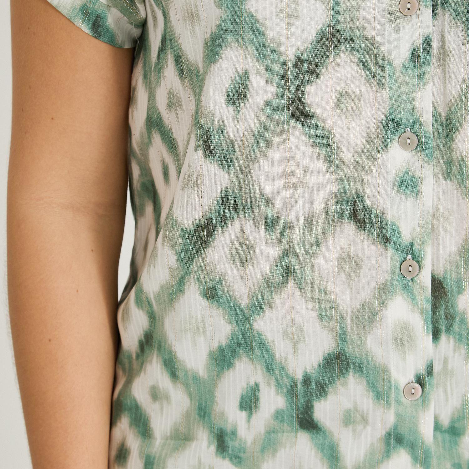 Blusa Manga Corta Estampada con Lurex Verde-2