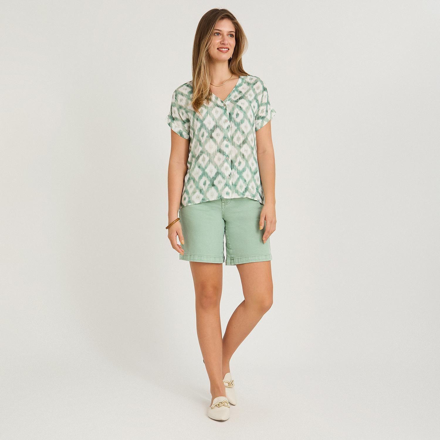 Blusa Manga Corta Estampada con Lurex Verde-3