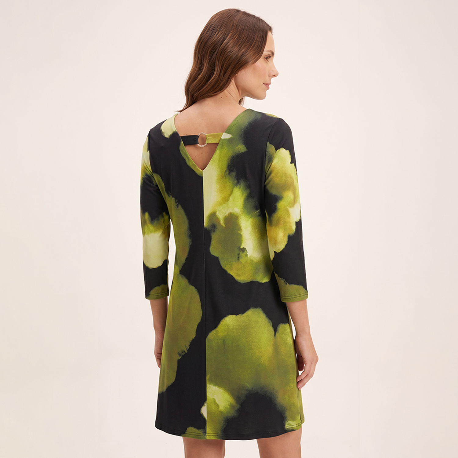 Vestido Midi Manga 3/4 Estampado Verde-1