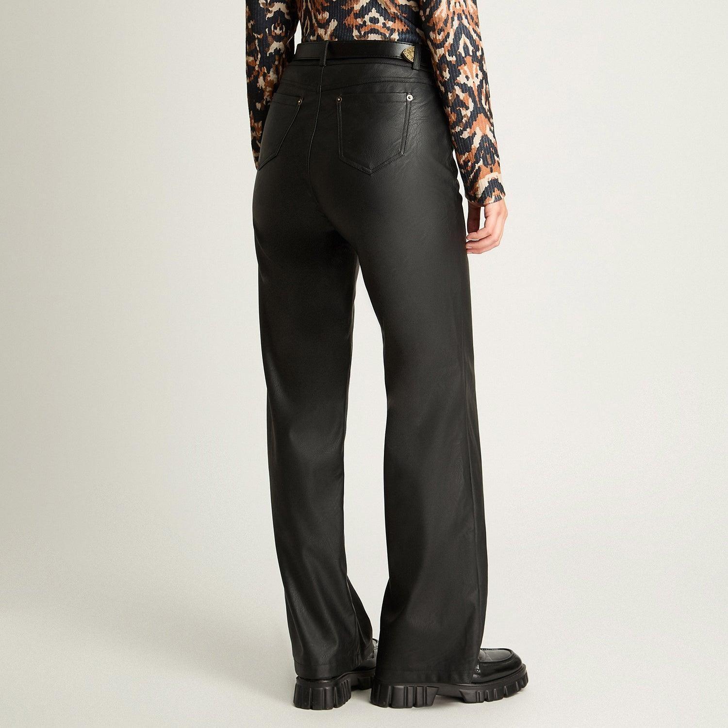 Pantalón Recto Pu Con Cinturón Negro-1