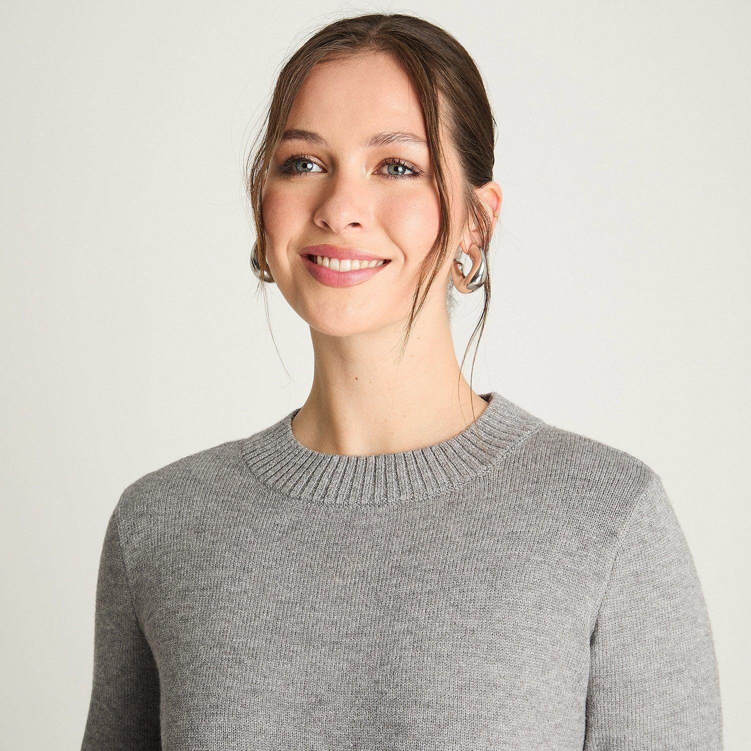 Sweater Manga Larga Cuello Mock Con Lurex Gris-2