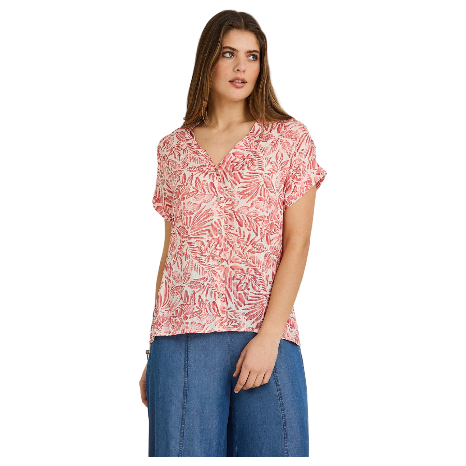 Blusa Manga Corta Estampada con Lurex Rosado-0