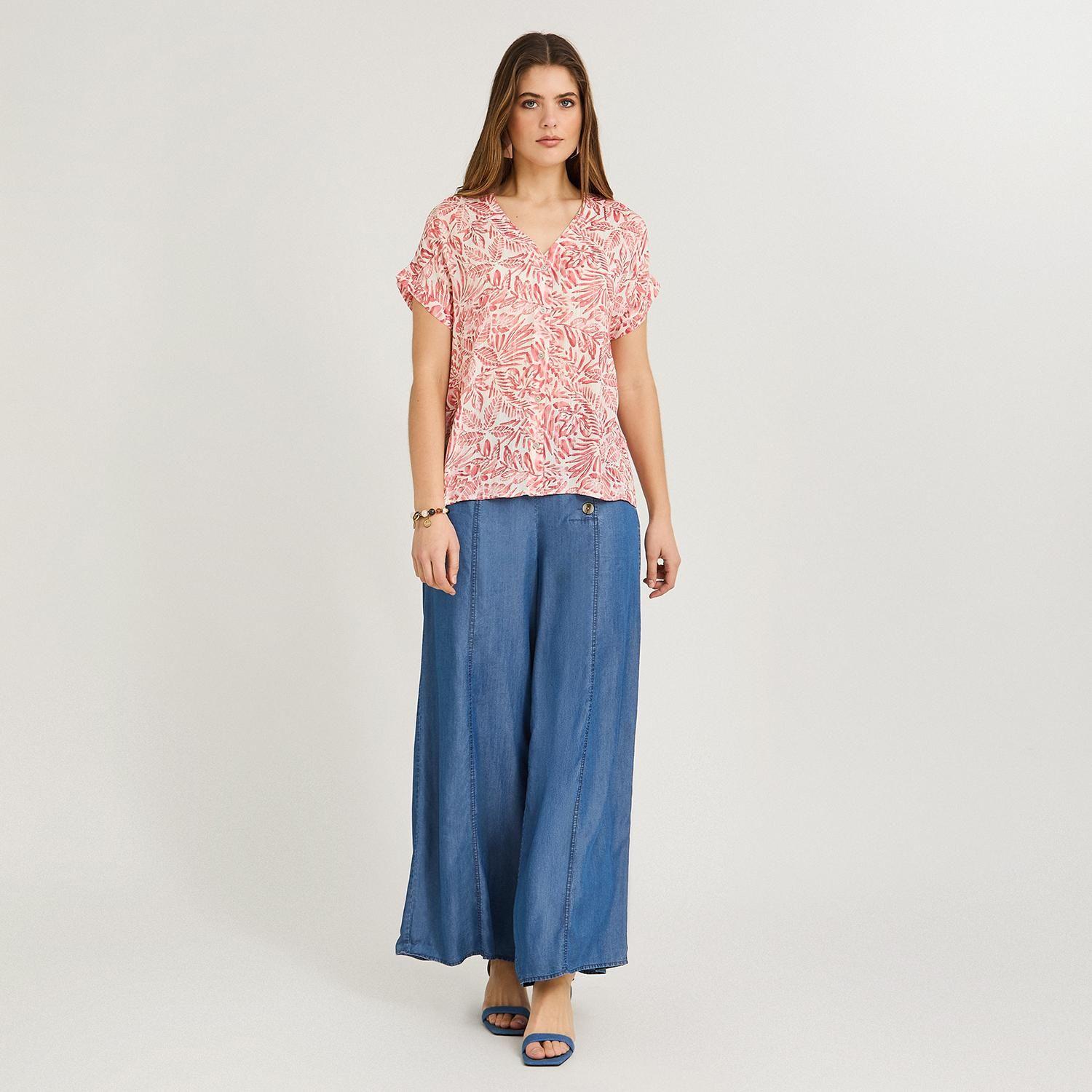 Blusa Manga Corta Estampada con Lurex Rosado-3