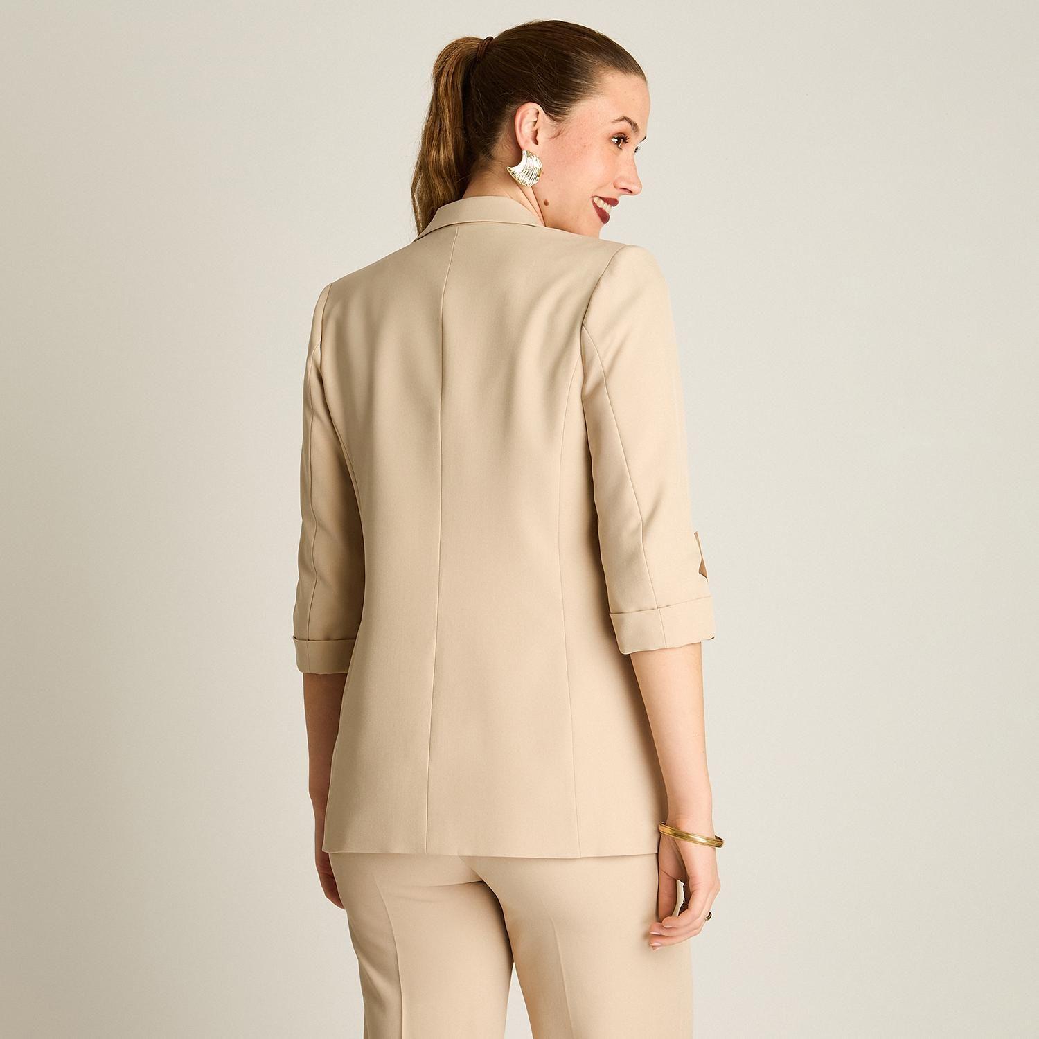 Blazer Beige Manga 3/4 con Bolsillos y Solapa-1