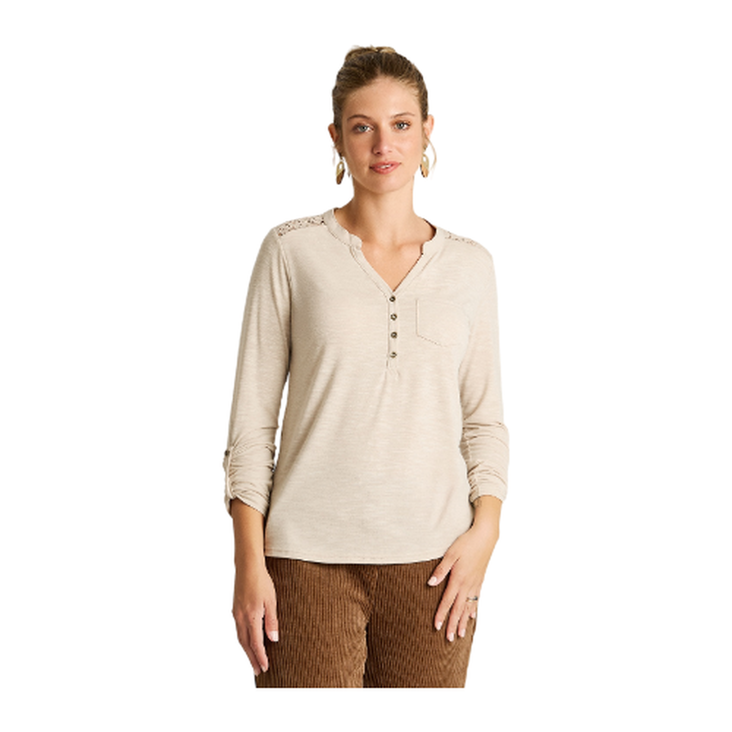 Polera Beige Manga Larga con Detalle de Macramé-0