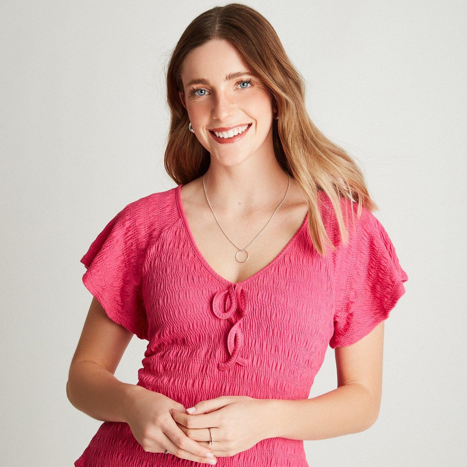 Polera Fucsia Manga Corta Con Fruncido En Escote-2