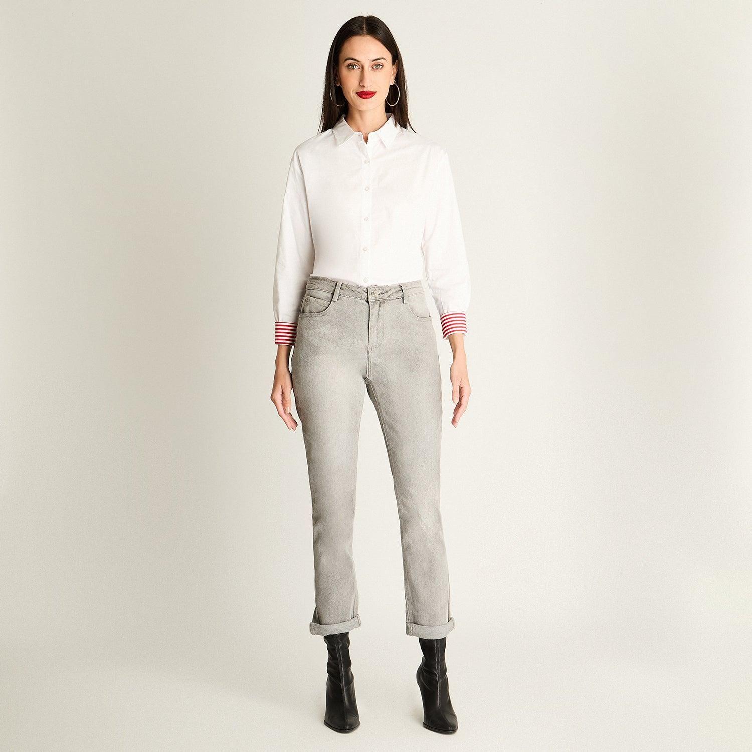 Jeans Mom Con Bastilla Doblada Gris-2