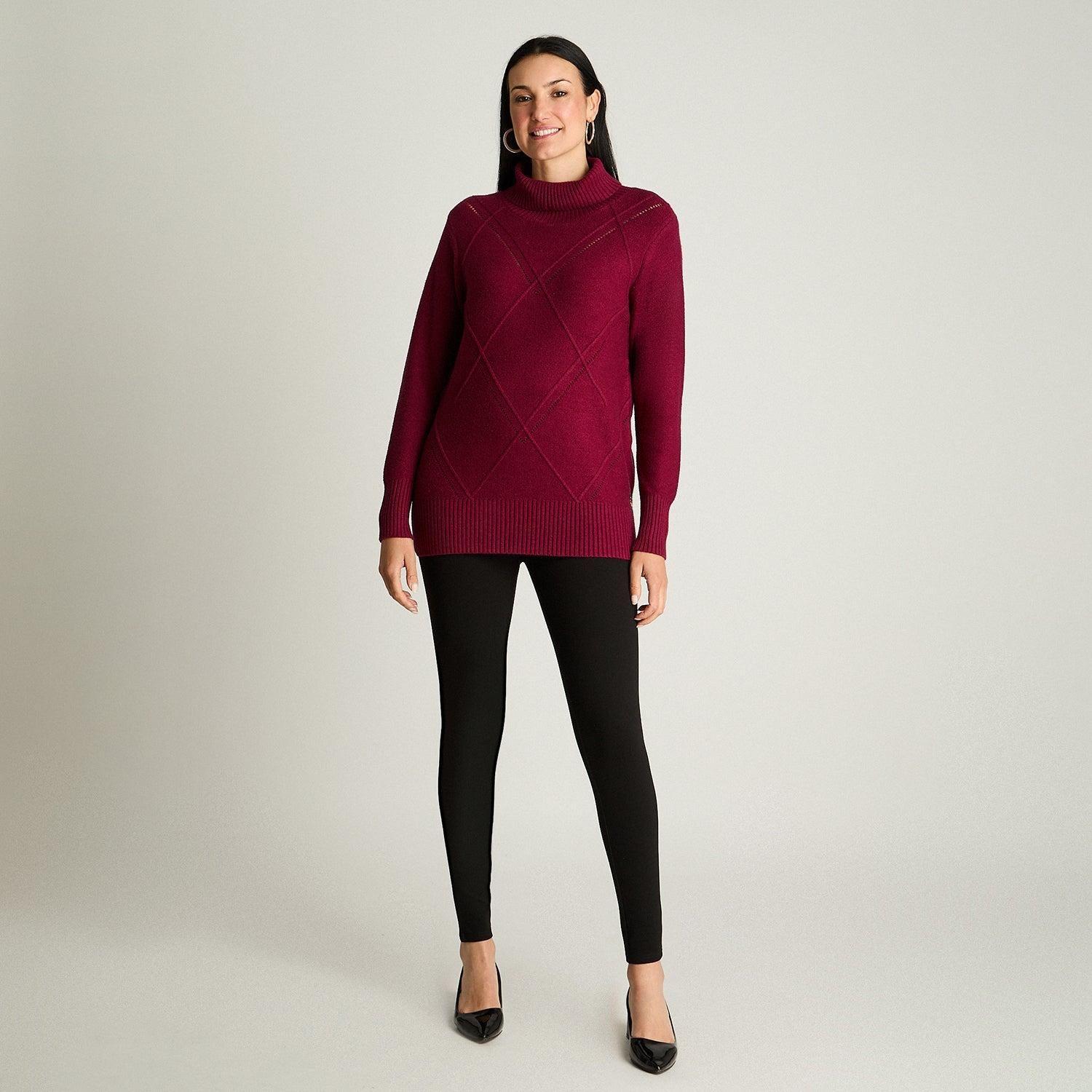 Sweater Manga Larga Cuello Alto Burdeo-3