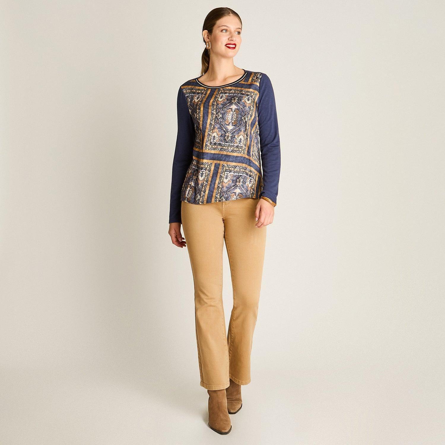 Polera Azul Mix Fabric Escote Redondo con Lurex-3