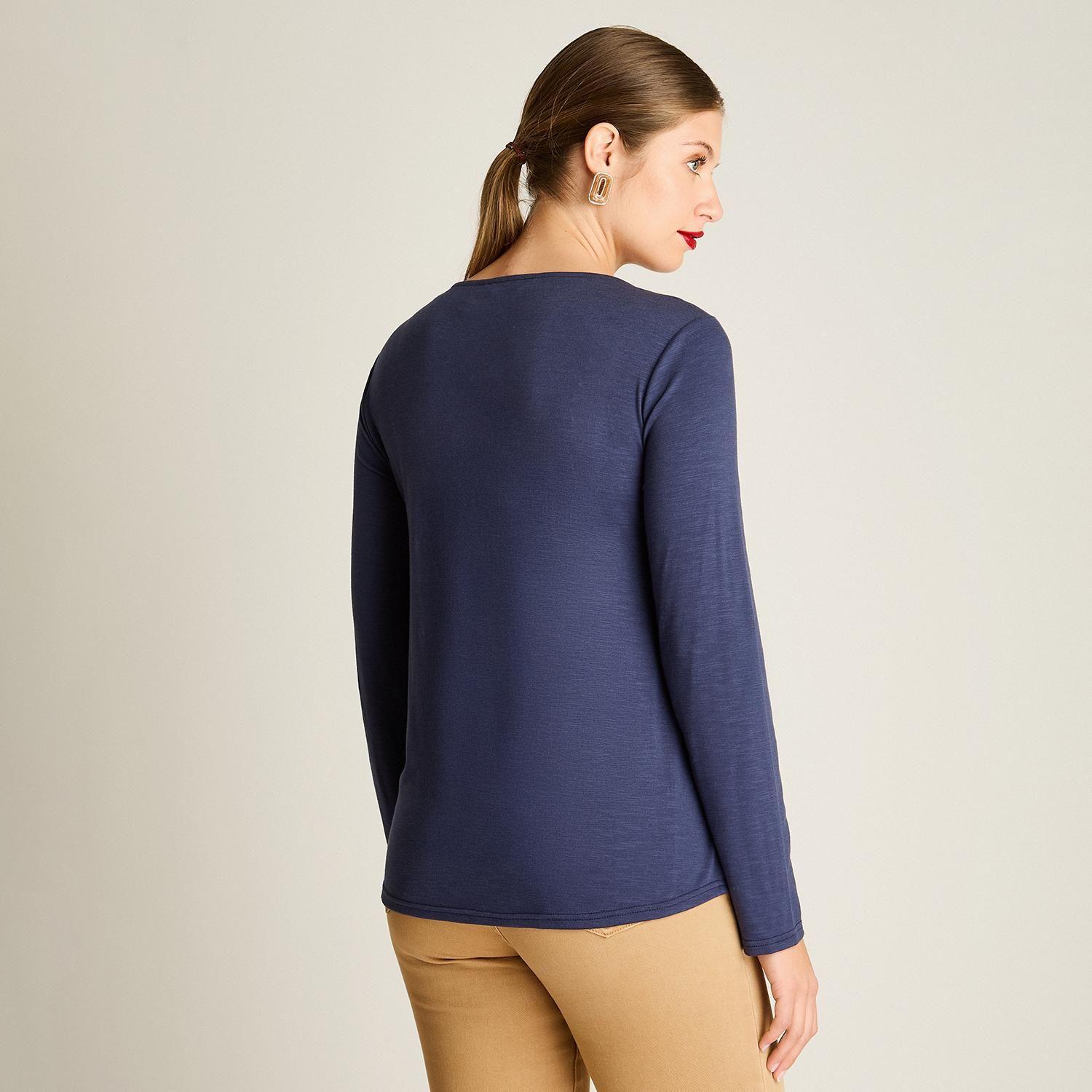Polera Azul Mix Fabric Escote Redondo con Lurex-1