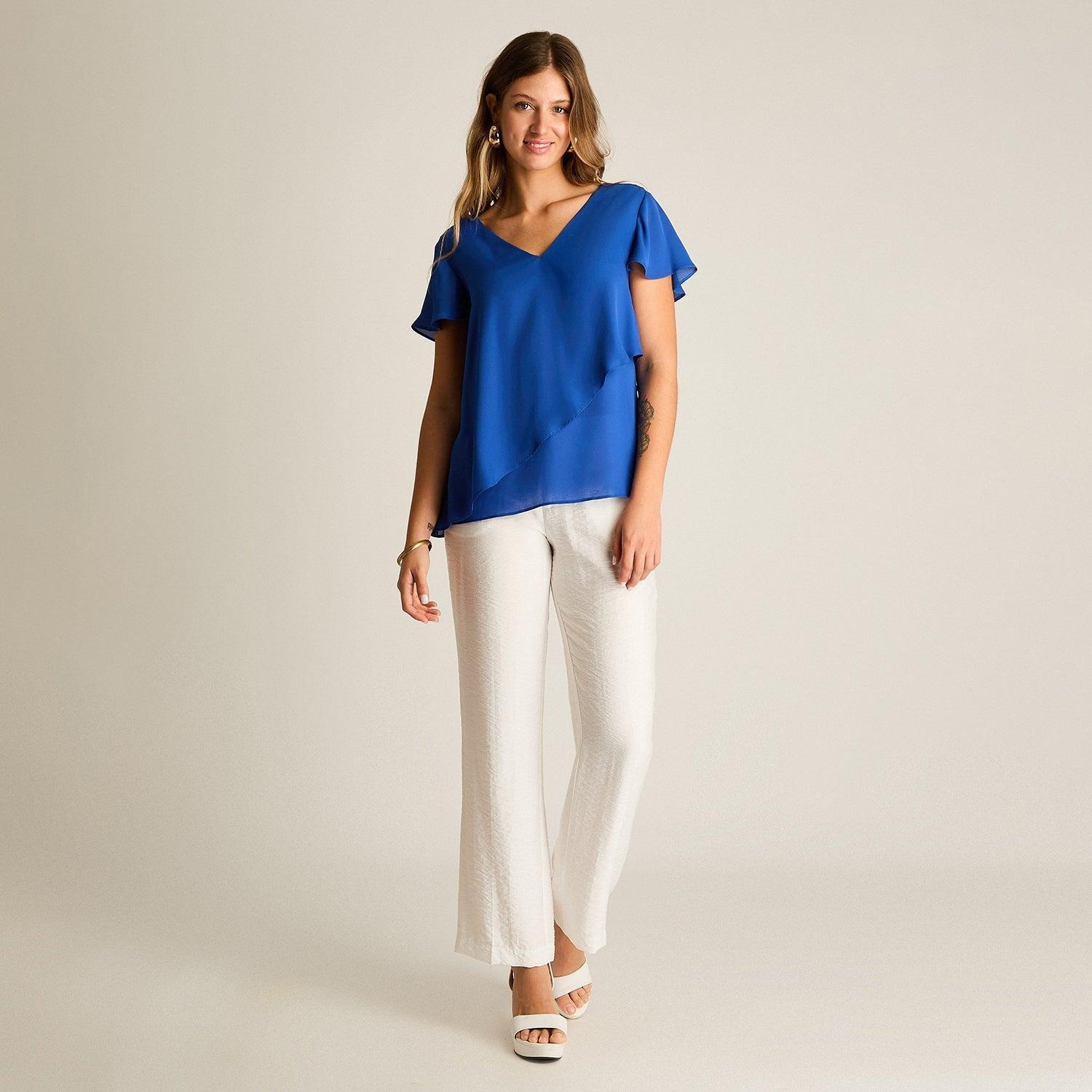 Blusa Azul Oscuro con Volante Asimétrico-3