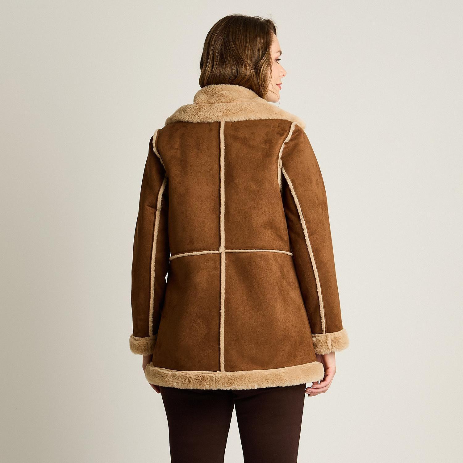 Chaqueta Camel de Suede con Forro Sherpa y Solapa Amplia-1