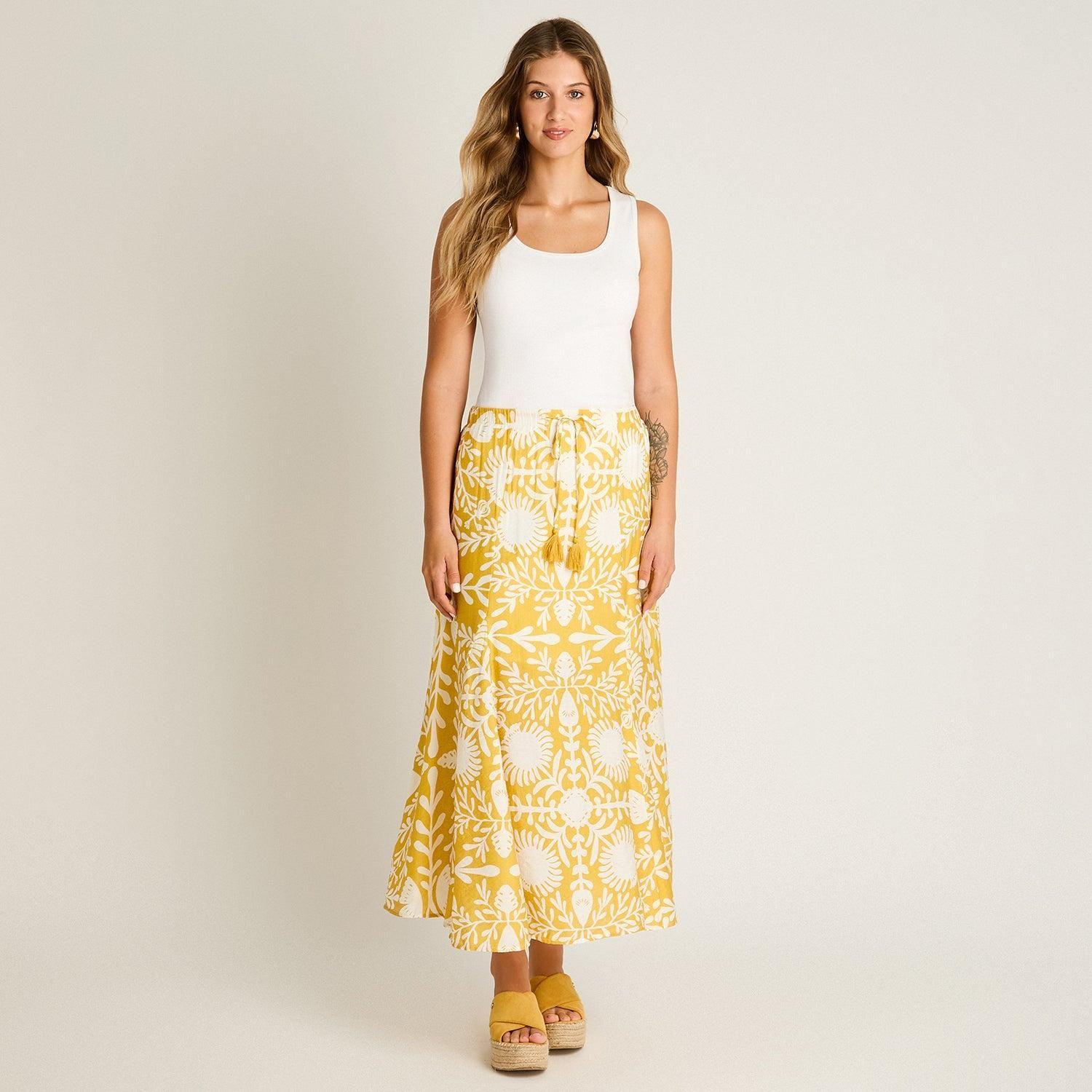 Falda Mostaza Maxi No Elasticado Calce Normal-3