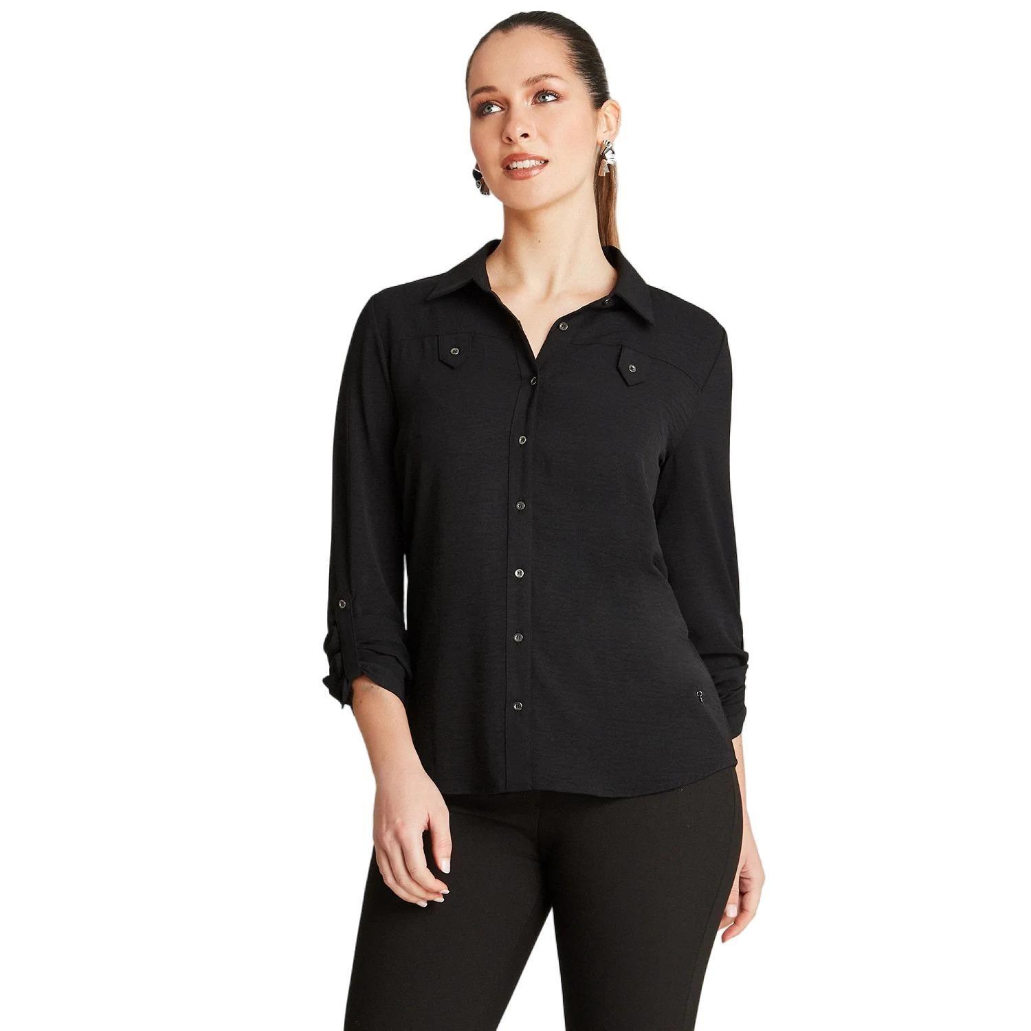 Blusa Negro Manga Larga Cuello Camisero-0