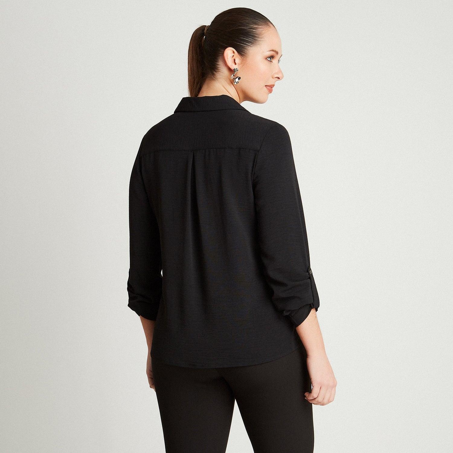 Blusa Negro Manga Larga Cuello Camisero-1
