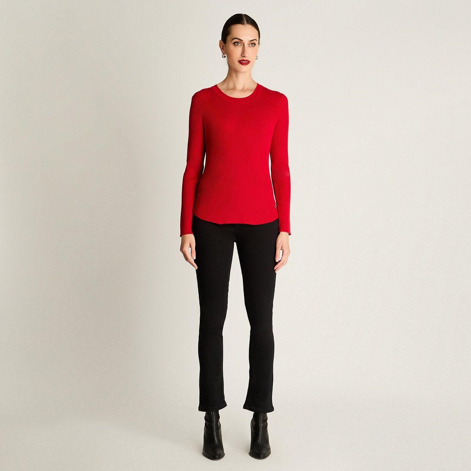 Sweater Manga Larga Escote Redondo Liso Rojo-2