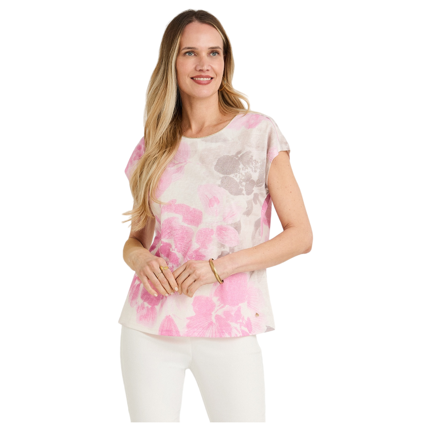 Polera Slab Estampada con Aplicación Fucsia-0