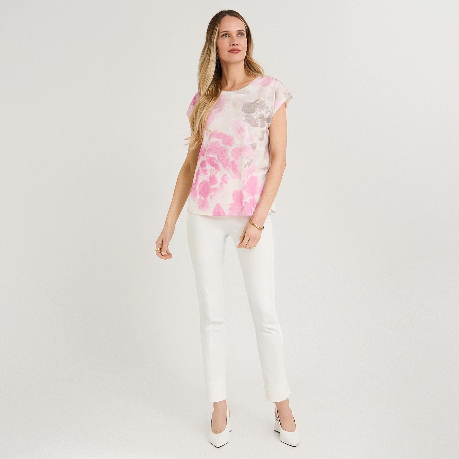 Polera Slab Estampada con Aplicación Fucsia-3