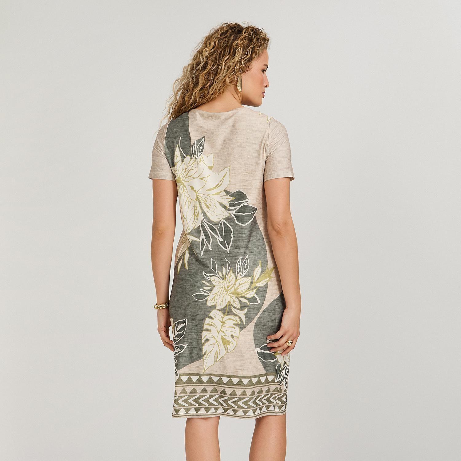 Vestido Corto Manga Corta Elasticado Estampado Verde-1