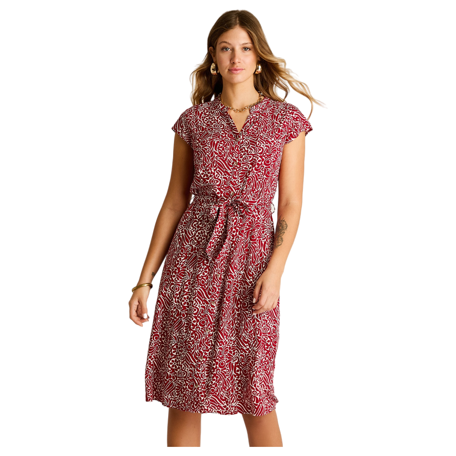 Vestido Midi Rojo No Elasticado Sin Forro Calce Normal-0