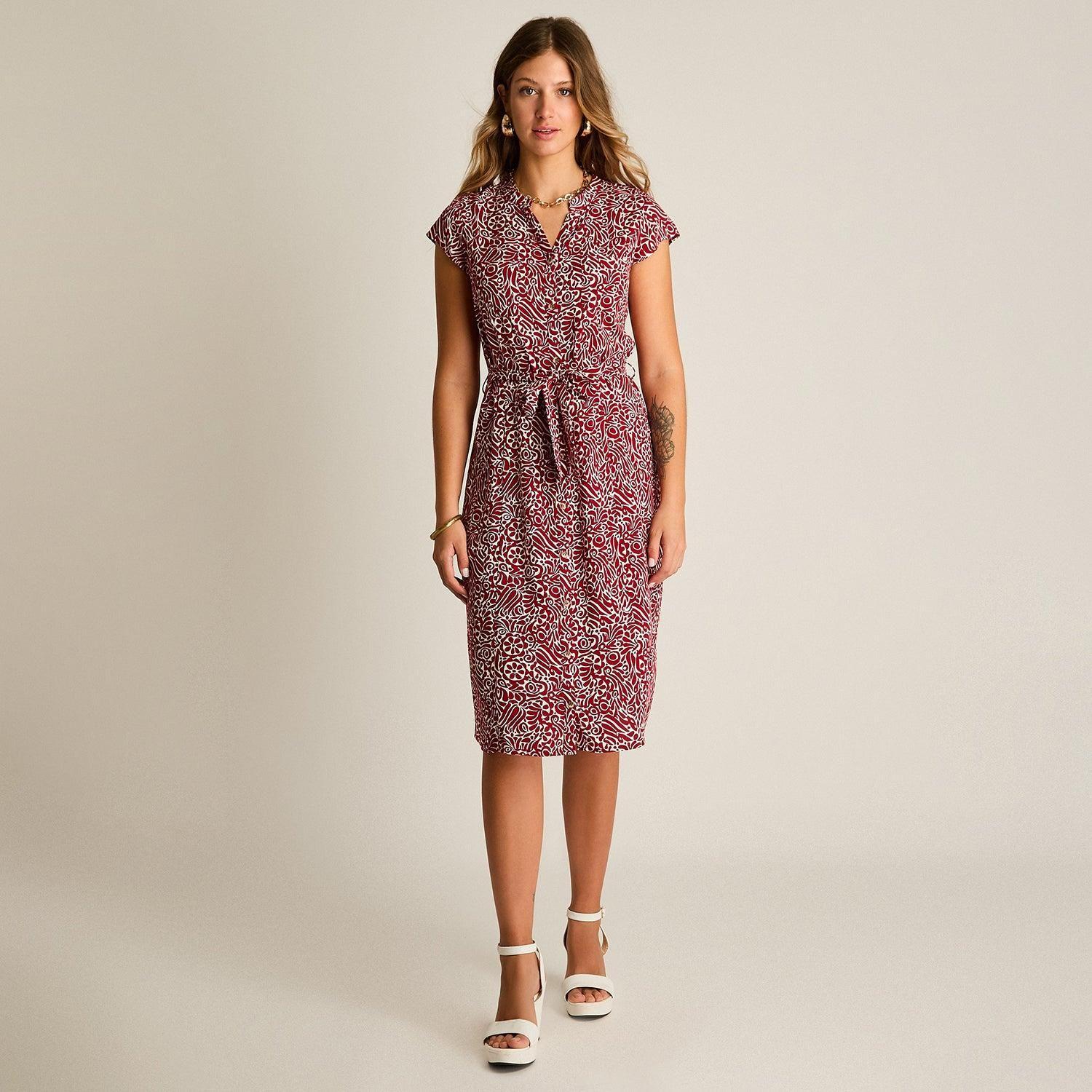 Vestido Midi Rojo No Elasticado Sin Forro Calce Normal-3